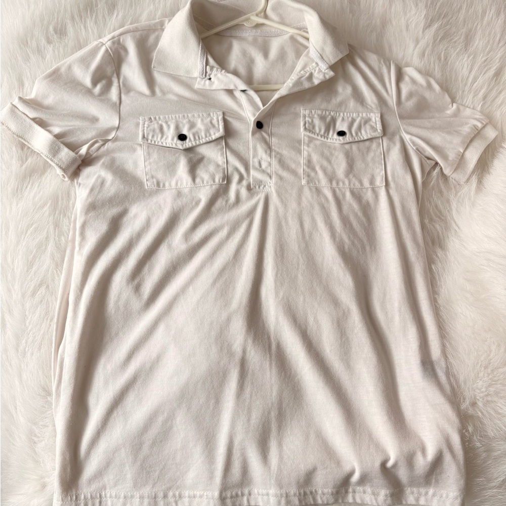 Men's White Short Sleeve Polo with Dual Chest Flap Pockets